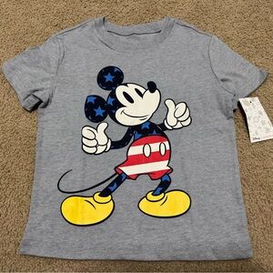 New Boys 4T Disney Gray Mickey Mouse Tee with Patriotic Stars & Stripes